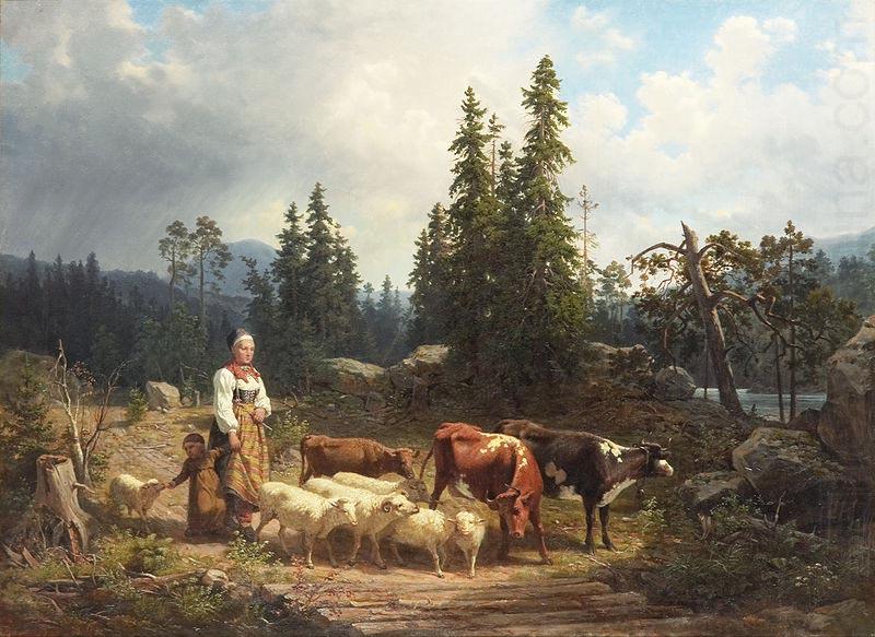 Nils Andersson Vallflicka med hjord i landskap china oil painting image